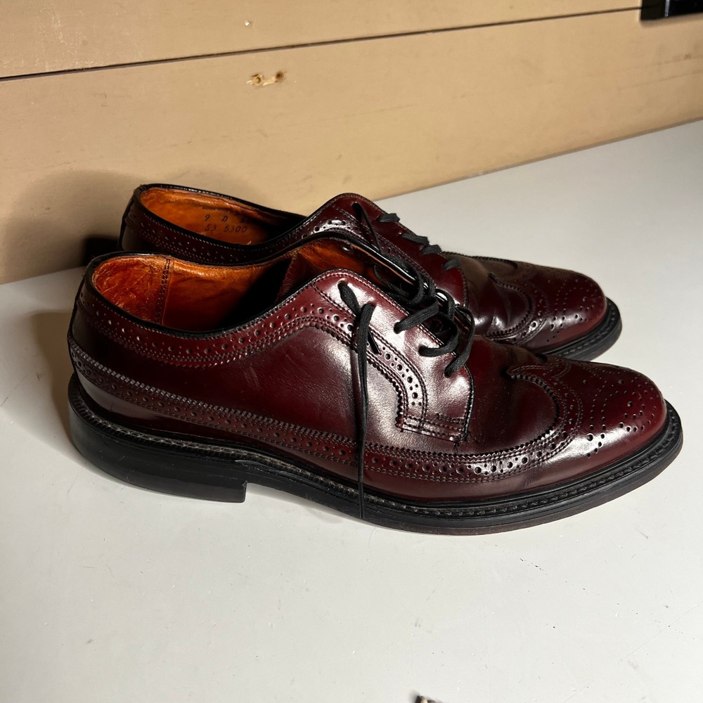British Walkers Mens 9 D Burgundy Leather Longwing Brogue Oxford Shoes 5496
